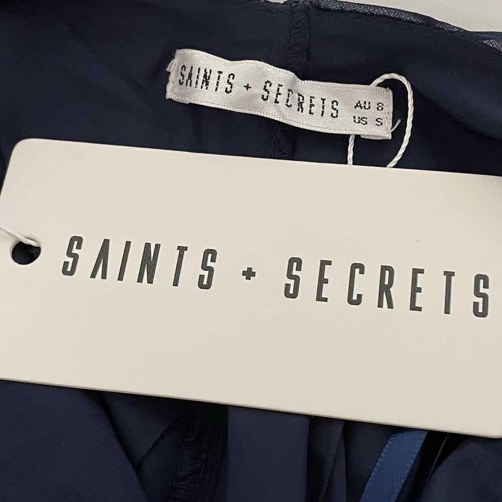 Saints + Secrets Strappy Mini Slip Dress Size S Navy Velvet Burnout Lined NEW - Picture 8 of 12